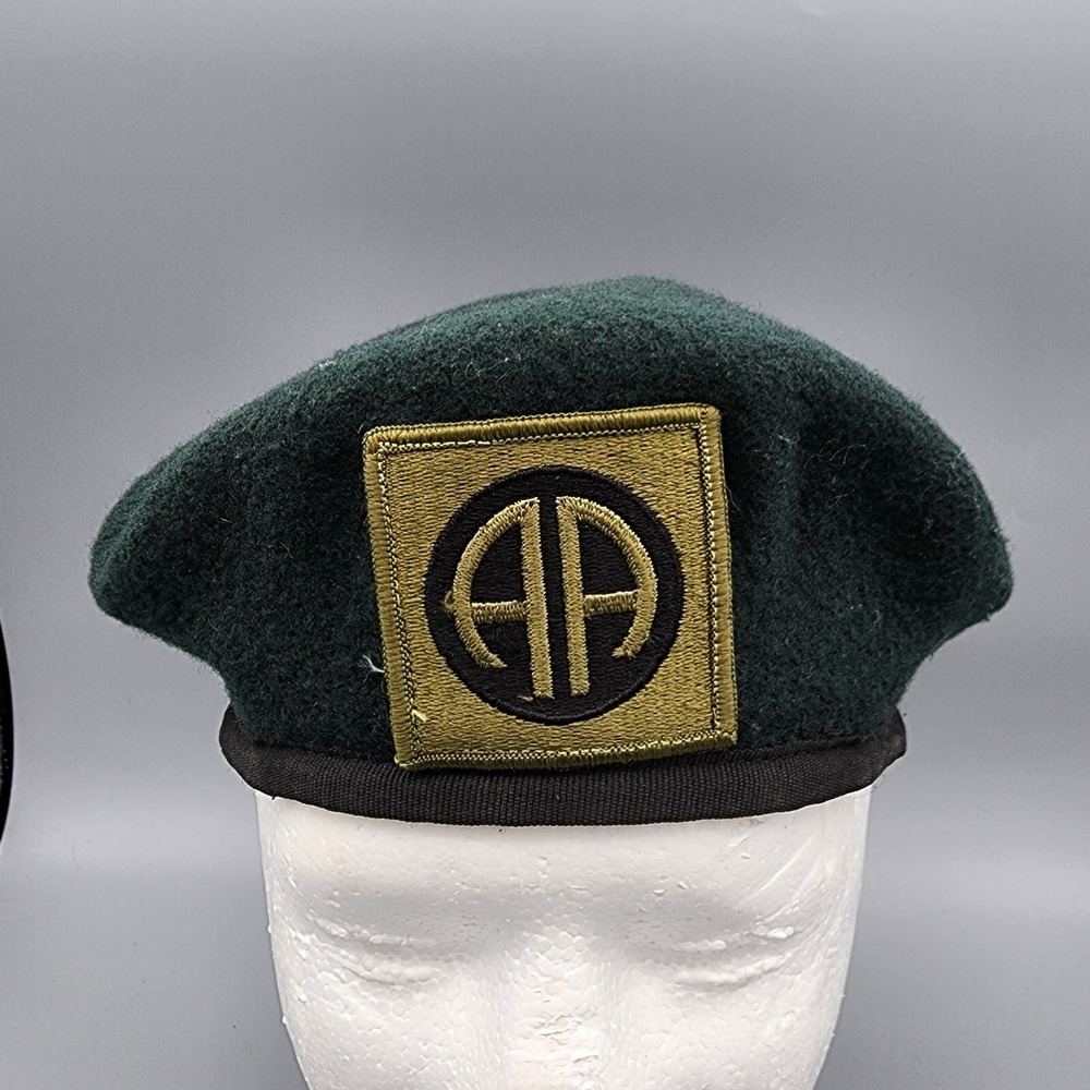 Vintage 82nd Airborne Patch 100 Wool Green Beret Hat Size 7 1/4 SPM1C1-16-J-0022